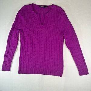 Ralph Lauren Women's Sweater V-Neck Cable Knit Old Money Preppy Office Sz XXL